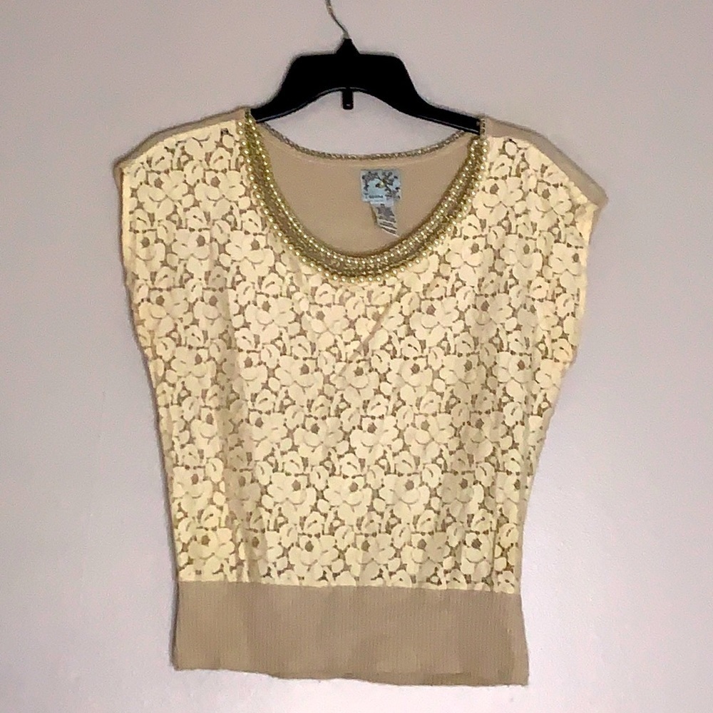 Tabitha Anthro Floral lace sleeveless wool cashmere blend petal bead pullover
